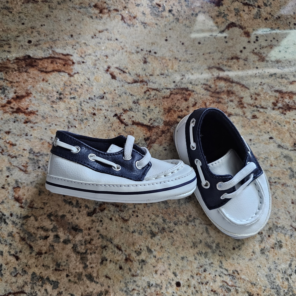 Navy and White Kids Boat Shoes